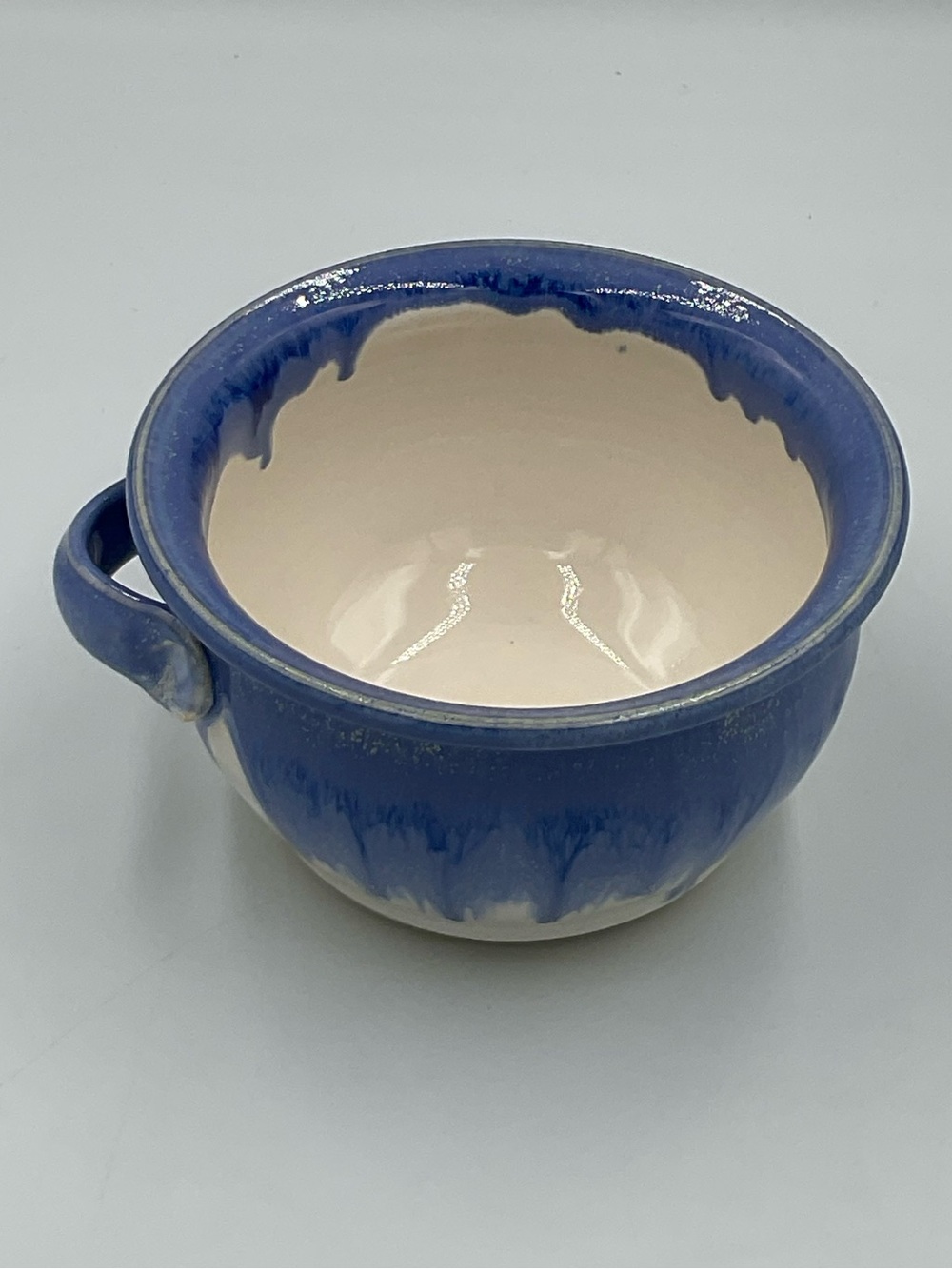 Blue Drip Studio Pottery Hand Thrown Bowl with Single Handle - Picture 6 of 9